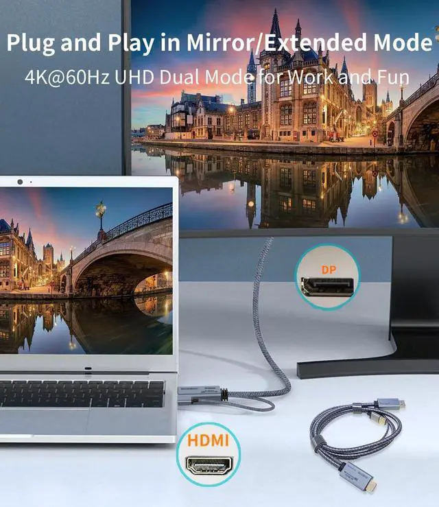 Alt view image 2 of 6 - HDMI to Displayport Adapter 4K@60Hz 2K@120Hz 1080P@165Hz HDMI Male Source to DisplayPort Male Monitor Cable HDMI to DP with USB Power Cable for PS5 Xbox Switch Laptop 1m/3.3ft