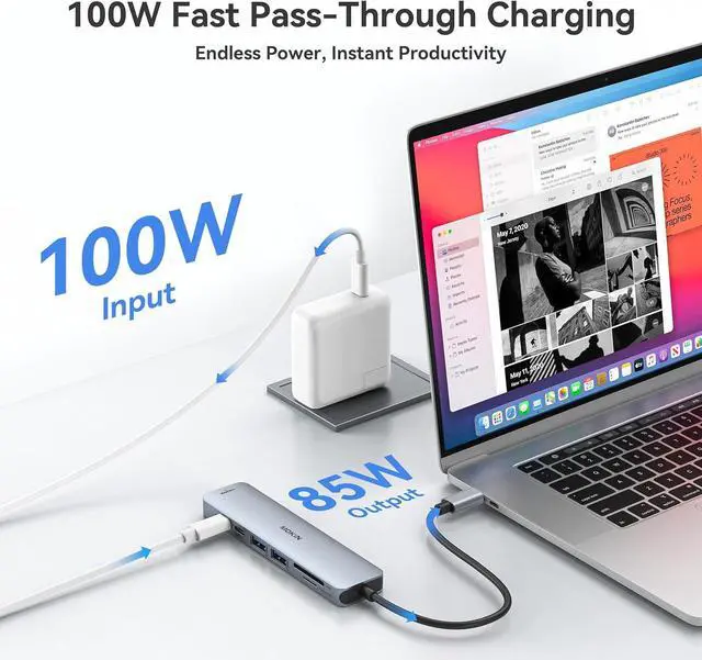 Alt view image 4 of 7 - MOKiN USB C Hub HDMI Adapter for MacBook Pro/Air, 7 in 1 USB C Dongle with HDMI, SD/TF Card Reader, USB C Data Port,100W PD, and 2 USB 3.0 Compatible for MacBook Pro/Air, Dell XPS, Lenovo Thinkpad.