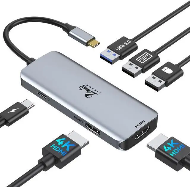 Main image of USB C Docking Station Dual HDMI, USB C to Dual Monitors Adapter to Dual 4K HDMI, 3 USB, PD Charging Port, LIONWEI USB C Hub Dual Monitor for Dell XPS 13/15, Lenovo Yoga, HP x360 /Elitebook, etc