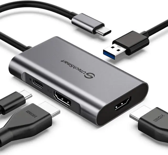 Main image of USB C to HDMI Adapter, UtechSmart USB C Hub to Dual HDMI, 4 in 1 Thunderbolt 3 to HDMI with 2 HDMI Ports 4K,USB 3.0 Port,Power Delivery Type C Port Compatible for MacBook,Nintendo Switch,USB C Device