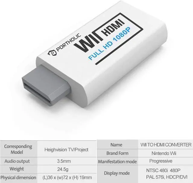 Alt view image 6 of 7 - Wii to HDMI Converter 1080P for Full HD Device Wii HDMI Adapter with 3 5mm Audio Jack&HDMI Output Compatible with Wii Wii U HDTV Monitor-Supports All Wii Display Modes 720P NTS