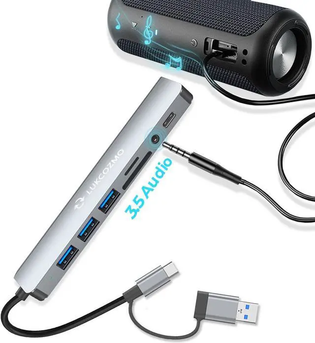 Alt view image 5 of 6 - Updated USB Hub USB C Hub USB Splitter Port Extender 7 in 1 USB 3.0 Hub USB Adapter&USB C Splitter 4 USB 1 USBC TF/SD Card Reader Audio Output Compatible with MacBook/Pad Pro/Dell/HP Laptop/Phones