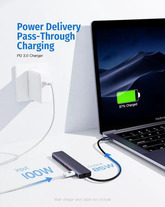 Alt view image 6 of 7 - Type C USB Hub, 10Gbps USB C Hub, USB C Splitter with 1 USB C 3.2 Gen 2 and 2 USB A 3.2 Gen 2 Data Ports, 4K@60HZ HDMI, 100W PD, Micro SD 3.0 Card Reader, for MacBook, XPS, Dell, Samsung