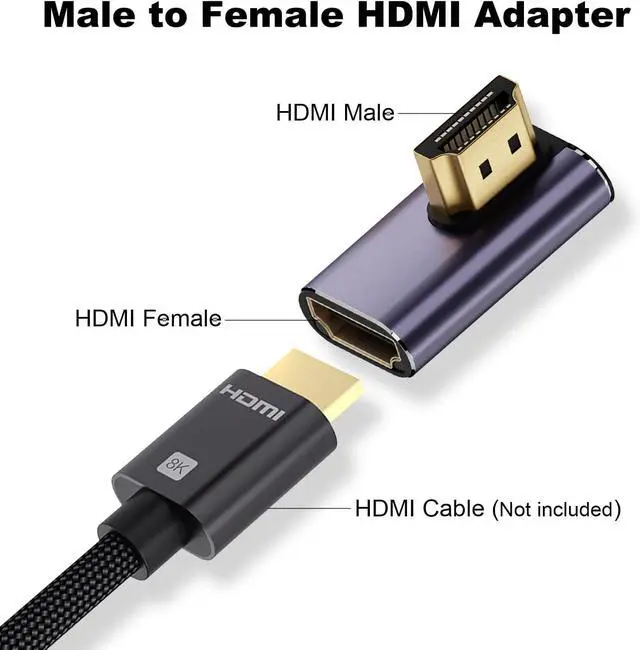 Alt view image 2 of 6 - 8K HDMI 2.1 Right Angle Adapter (2 Pack) Left&Right 90 Degree and 270 Degree HDMI Male to HDMI Female Extender Connector Aluminum Alloy