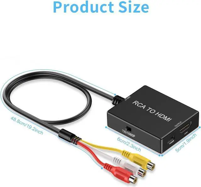 Alt view image 5 of 7 - RCA to HDMI Adapter Converter AV to HDMI Converter with HDMI Cable Supports PAL/NTSC for PS2/VHS/VCR/Blue-Ray DVD ect.