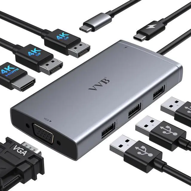 Main image of USB C Docking Station Dual Monitor HDMI for Dell HP Lenovo Laptop,14 in 1 Docking Station to 2 HDMI Port 4K+VGA USB Type C Hub Multiport Adapter Dongle Dock,USB C to Ethernet+5 USB+SD/TF+100W PD+Audio