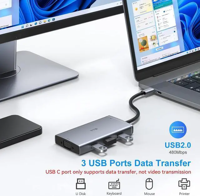 Alt view image 7 of 7 - USB C Docking Station Dual Monitor HDMI for Dell HP Lenovo Laptop,14 in 1 Docking Station to 2 HDMI Port 4K+VGA USB Type C Hub Multiport Adapter Dongle Dock,USB C to Ethernet+5 USB+SD/TF+100W PD+Audio