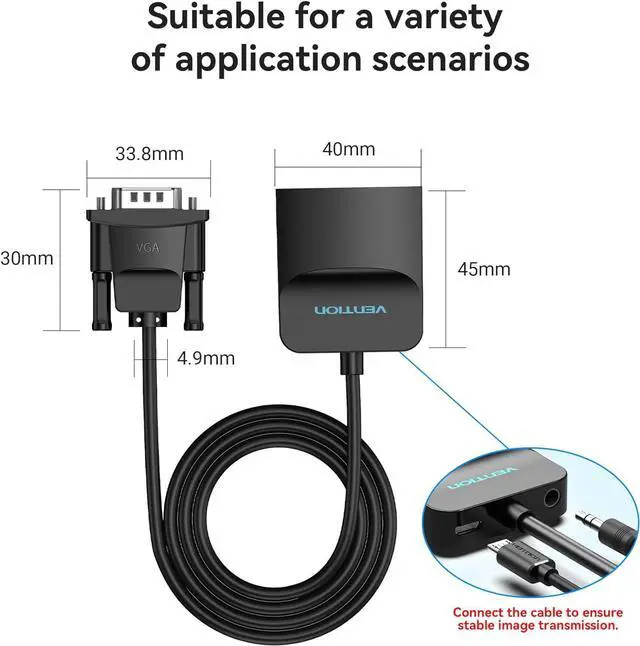 Alt view image 7 of 7 - VGA to HDMI Adapter-1080P Video Dongle Adaptador VGA Converter with Audio Cable (0.5FT) Male to Female for PC Monitor HDTV (Note: VGA to HDMI Only Not Bi-Directional)