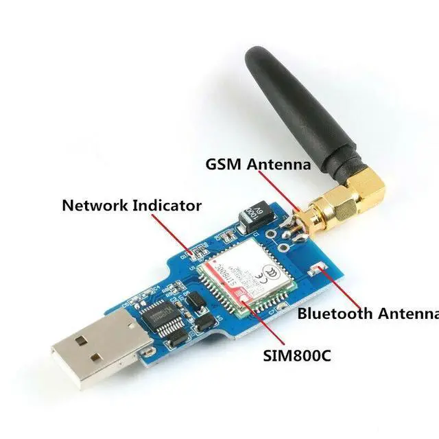 Alt view image 2 of 12 - Usb To Gsm Serial Gprs Sim800C Module Bluetooth Computer Control + Antenna