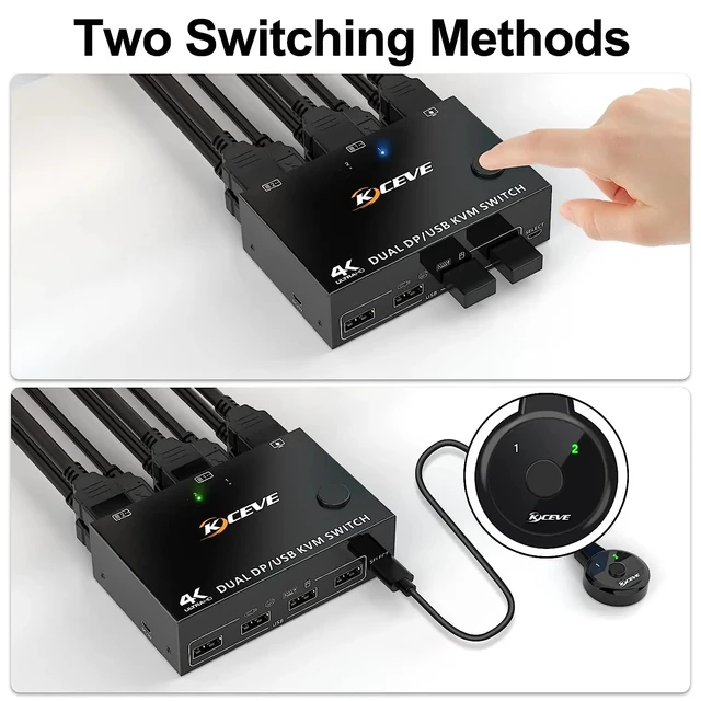 Alt view image 2 of 5 - 2X2 DP Dual,DP Dual Monitor KVM Switch DisplayPort 1.4 8K@30Hz 4K@144Hz DP Extended Display KVM Switch for 2 Computers Share 2 Monitors