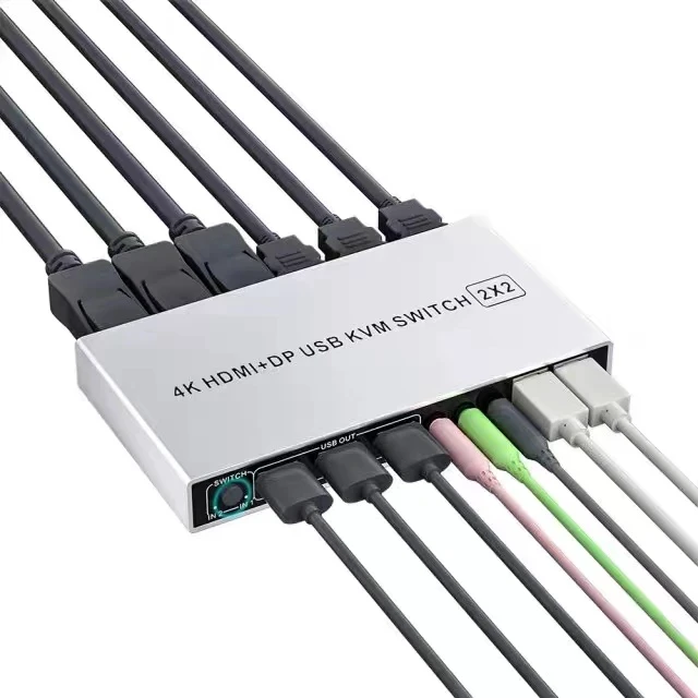 Alt view image 2 of 5 - UK Plug,4K 60Hz Dual Monitor HDMI DisplayPort KVM Switch 2X2 Mixed inputs DP HDMI KVM Switch 2 Monitors 2 Computers Extended Display