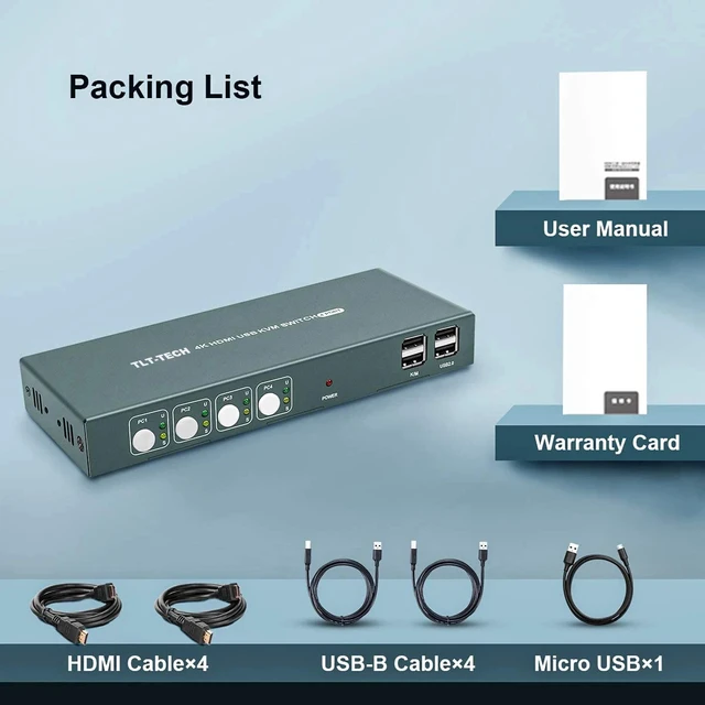 Alt view image 5 of 5 - 4 Ports KVM Switch,4 Ports KVM Switch KVM Switch HDMI 4 Port KVM Switches 4K@30Hz,HDCP1.2,4 PC 1 Monitor,Hotkey Control,4 PCs to Share Keyboard Mouse For PC