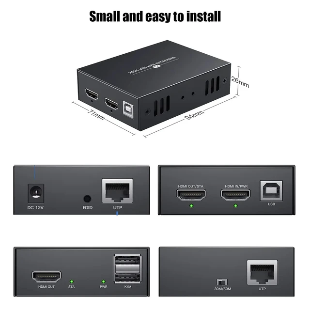 Alt view image 5 of 5 - EUR Plug,50m (164ft) HDMI KVM USB Extender for Remote Mouse and Keyboard Control of 1080P Signals over Ethernet Cable