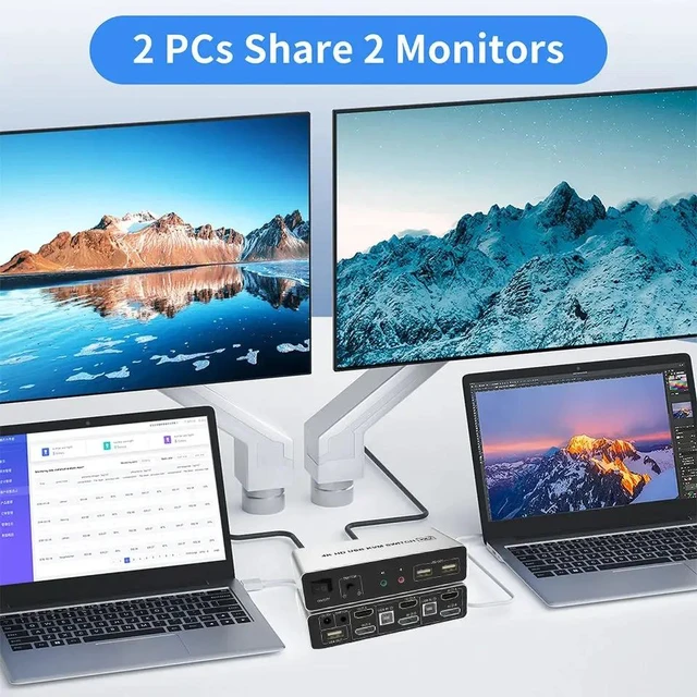 Main image of USB power cable,Dual Monitor HDMI DisplayPort KVM Switch USB3.0 4K 60Hz 2X2 Mixed inputs DP HDMI KVM Switch 2 Monitors 2 Computers for PC