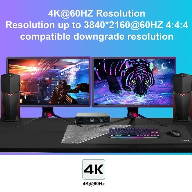 Alt view image 4 of 5 - USB power cable,Dual Monitor HDMI DisplayPort KVM Switch USB3.0 4K 60Hz 2X2 Mixed inputs DP HDMI KVM Switch 2 Monitors 2 Computers for PC