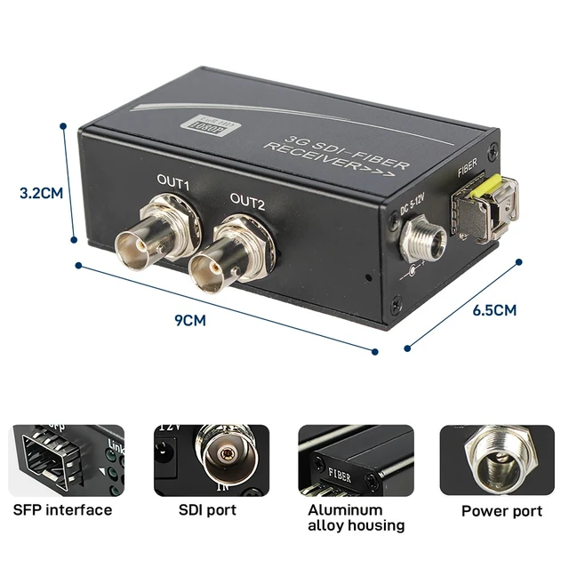 Alt view image 2 of 5 - Mount Hole US Plug,Mount Hole US Plug 3G-SDI over Fiber Optic Converter with SDI Loop Out & Dual BNC Outputs, LC Single-Mode, Broadcast Video Extender with Mounting B