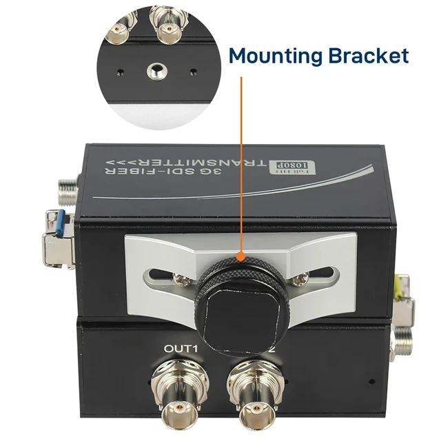 Alt view image 4 of 5 - Mount Hole US Plug,Mount Hole US Plug 3G-SDI over Fiber Optic Converter with SDI Loop Out & Dual BNC Outputs, LC Single-Mode, Broadcast Video Extender with Mounting B