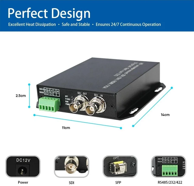 Alt view image 2 of 5 - RS 232 EU Plug,LC SFP 3G-SDI Fiber Optic Extender with Loop Out, 1080p@60Hz, 20km Single-Mode RS 232 Optional