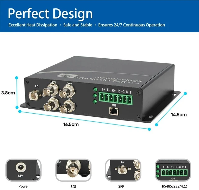 Alt view image 2 of 5 - LC SFP,3G-SDI Fiber Optic Extender 2/4 Channel, 1080p@60Hz, 20km Single Fiber LC/FC/SC/ST, Loop Out / Gigabit Ethernet / RS485/422/232