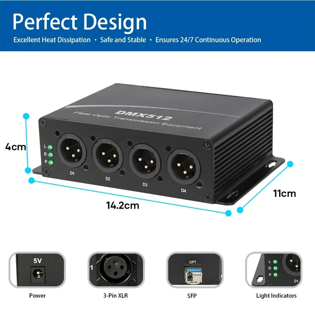 Alt view image 2 of 5 - SC port EU Plug,4-CH DMX512 Fiber Optic Modem XLR 3-Pin Lighting Extender over Single Fiber 20KM FC/SC/LC Interface Zero Delay Anti-Interference