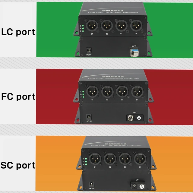 Alt view image 5 of 5 - SC port EU Plug,4-CH DMX512 Fiber Optic Modem XLR 3-Pin Lighting Extender over Single Fiber 20KM FC/SC/LC Interface Zero Delay Anti-Interference