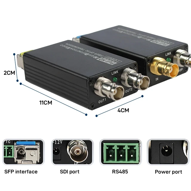 Alt view image 2 of 5 - EU Plug,3G/HD-SDI over Fiber Optic Converter with RS485/TALLY 1080p@60Hz SDI Extender Kit over LC Single-Mode Fiber 20KM