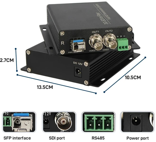 Alt view image 2 of 5 - LC Port 2,3G-SDI Fiber Optic Extender with RS485 & TALLY, 1080p@60Hz, LC/PC Fiber Interface, Broadcast Level with LC SFP 20km