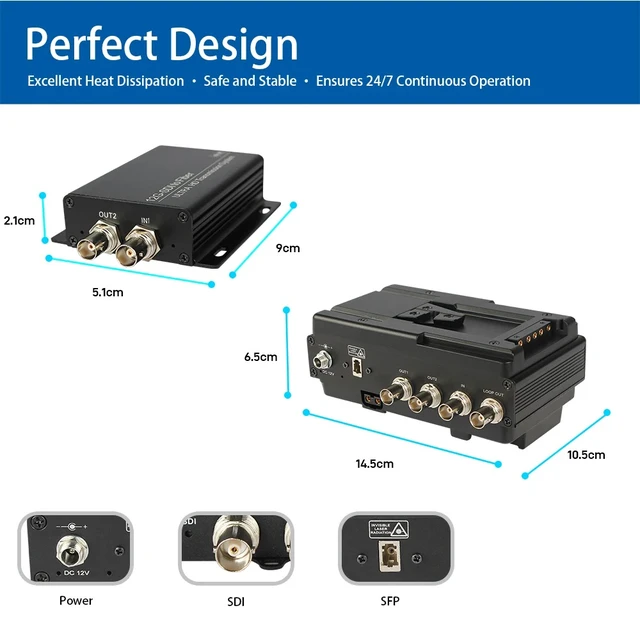 Alt view image 2 of 5 - V-Mount EU Plug,12G-SDI Fiber Optic Extender, 4K@60Hz Bidirectional 1-Channel with Loop Out, LC Single-Mode 10km, V-Mount Compatible