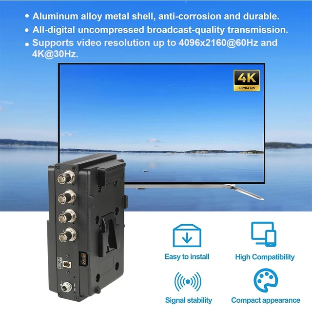 Alt view image 4 of 5 - V-Mount EU Plug,12G-SDI Fiber Optic Extender, 4K@60Hz Bidirectional 1-Channel with Loop Out, LC Single-Mode 10km, V-Mount Compatible