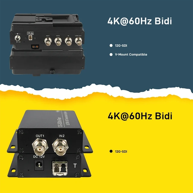 Alt view image 5 of 5 - V-Mount EU Plug,12G-SDI Fiber Optic Extender, 4K@60Hz Bidirectional 1-Channel with Loop Out, LC Single-Mode 10km, V-Mount Compatible