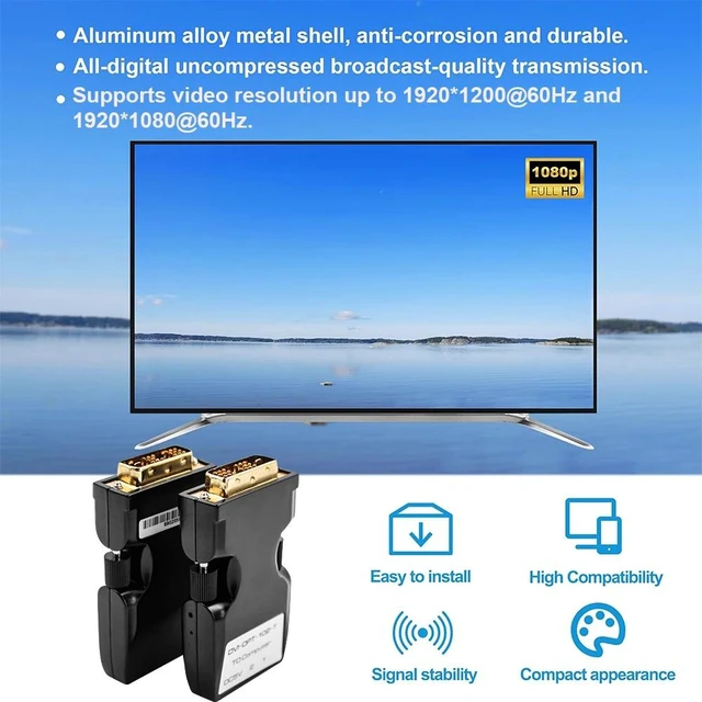 Alt view image 5 of 5 - 2 Core,1920x1200P@60Hz Mini DVI Fiber Extender 2K@60Hz DVI-D (18+1) Video Optical Transceiver Single/Multimode EDID up to 2000M