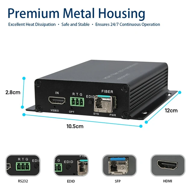 Alt view image 2 of 5 - Rack mount 1 pcs,4096 x 3840@30Hz HDMI Fiber Optic Extender Rackmount, Full HD Uncompressed Transmit over LC Up to 10KM, Support RS232/KVM USB/ED