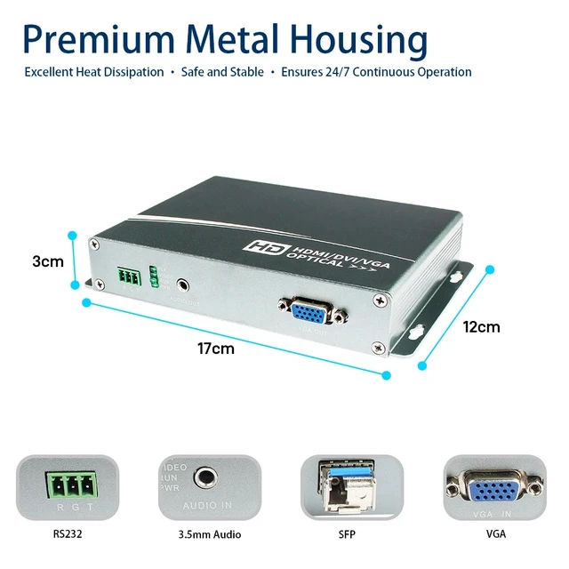 Alt view image 2 of 5 - RS232 KVM USB,1920x1200@60Hz 1080P VGA Over Fiber Media Converter Adapter with Loop Out KVM USB RS232 and Stereo 3.5mm Audio LC Singlemode