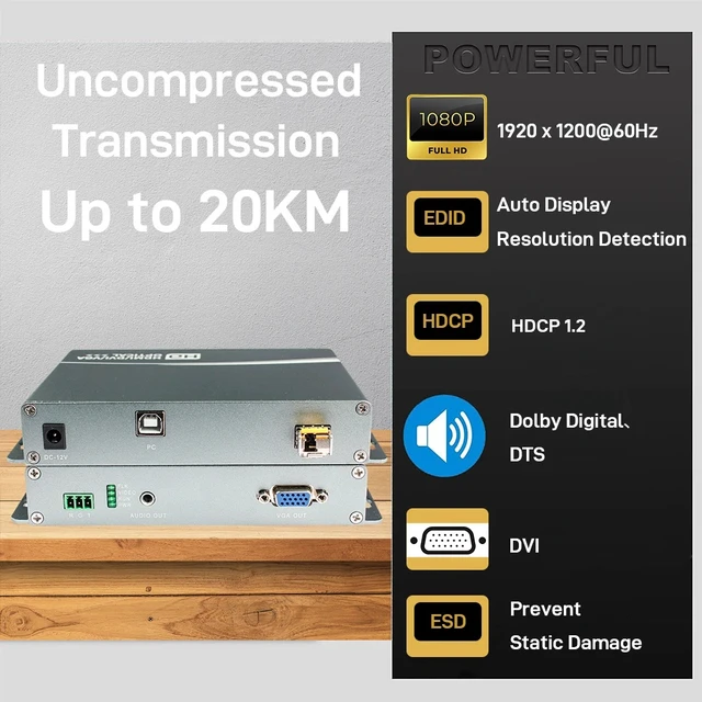 Alt view image 4 of 5 - RS232 KVM USB,1920x1200@60Hz 1080P VGA Over Fiber Media Converter Adapter with Loop Out KVM USB RS232 and Stereo 3.5mm Audio LC Singlemode