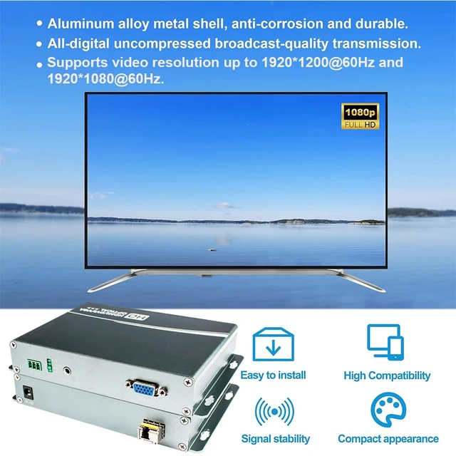 Alt view image 5 of 5 - RS232 KVM USB,1920x1200@60Hz 1080P VGA Over Fiber Media Converter Adapter with Loop Out KVM USB RS232 and Stereo 3.5mm Audio LC Singlemode