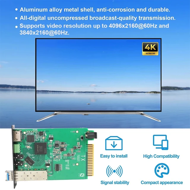 Alt view image 5 of 5 - Empty Rack 1 pcs,4K@60Hz HDMI 2.0 Fiber Optic Extender with RS232 / USB KVM, Uncompressed 10Gbps Over LC Single-Mode Fiber up to 10KM, EDID