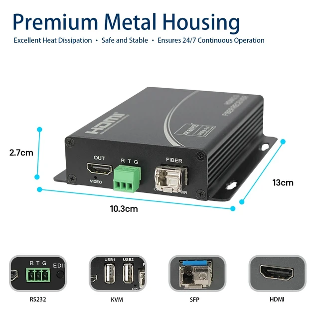 Alt view image 2 of 5 - Empty Rack 1 pcs,4K@60Hz HDMI 2.0 Fiber Optic Extender with RS232 / USB KVM, Uncompressed 10Gbps Over LC Single-Mode Fiber up to 10KM, EDID