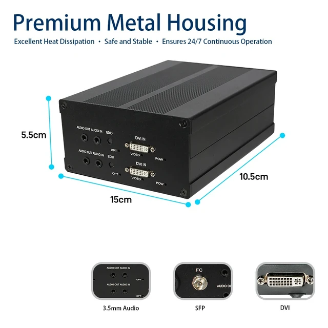 Alt view image 2 of 5 - 2CH US Plug,1920x1080P@60hz DVI Fiber Extender 2CH Forward / 1CH BIDI with 3.5mm Audio, 3Gbps FC SFP Singlemode 20KM Transceiver