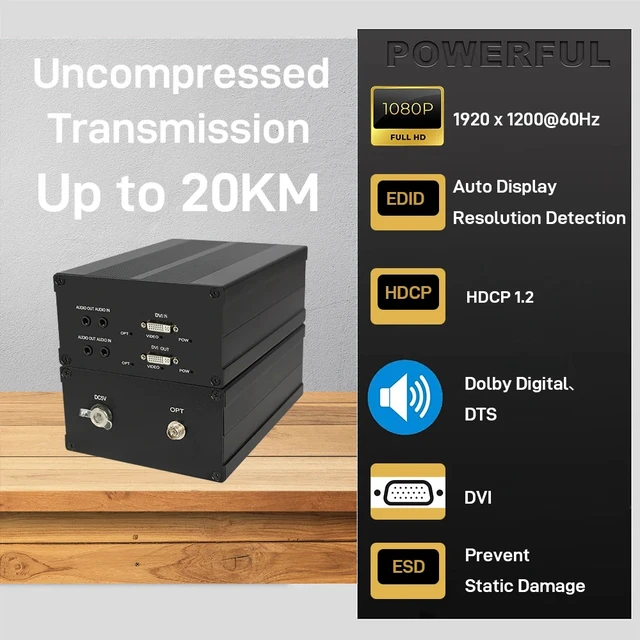 Alt view image 4 of 5 - 2CH US Plug,1920x1080P@60hz DVI Fiber Extender 2CH Forward / 1CH BIDI with 3.5mm Audio, 3Gbps FC SFP Singlemode 20KM Transceiver