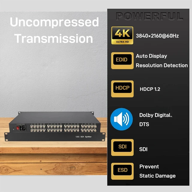 Alt view image 4 of 5 - 8 in x 32 out,4K@60Hz 12G-SDI Splitter 8x32 Distribution Amplifier Broadcast Grade Converter SDI DA Reclocking 19'' Rack Mount