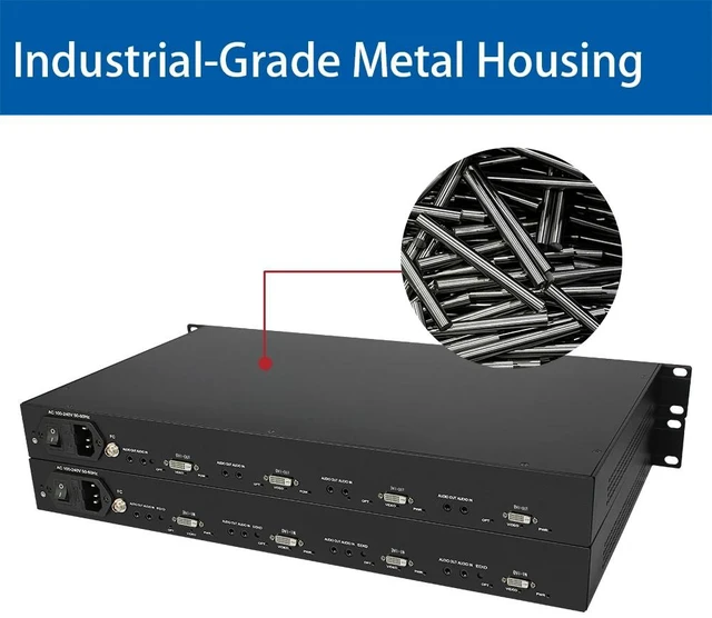 Alt view image 3 of 5 - 4 Channel EU Plug,1920x1080P@60hz DVI Fiber Extender Rackmount Multi-Channel with 3.5mm Audio, 3Gbps 4 Channel SC Singlemode 20KM Transceiver