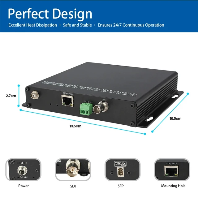 Alt view image 2 of 5 - 1V1HD US Plug,12G-SDI Fiber Optic Extender with Loop Out, 4K@60Hz, RS485/422/232 Data, Optional Gigabit Ethernet, Single-Mode 20km LC