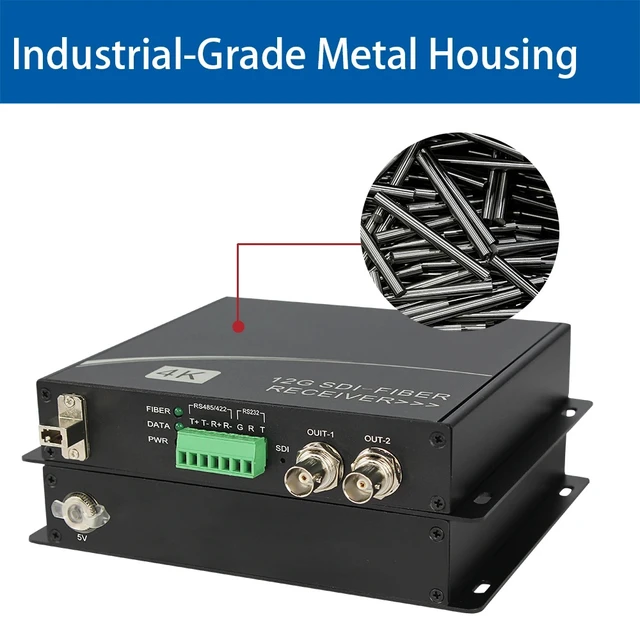 Alt view image 3 of 5 - 1V1HD US Plug,12G-SDI Fiber Optic Extender with Loop Out, 4K@60Hz, RS485/422/232 Data, Optional Gigabit Ethernet, Single-Mode 20km LC