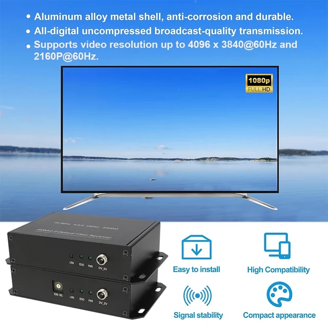 Alt view image 5 of 5 - EU Plug,4K@60Hz HDMI 2.0 Fiber Optic Extender, 18Gbps Over OM3/OM4 to 300M in Multi-Mode, HDCP/DDC/CEC Pass-through, Plug & Play