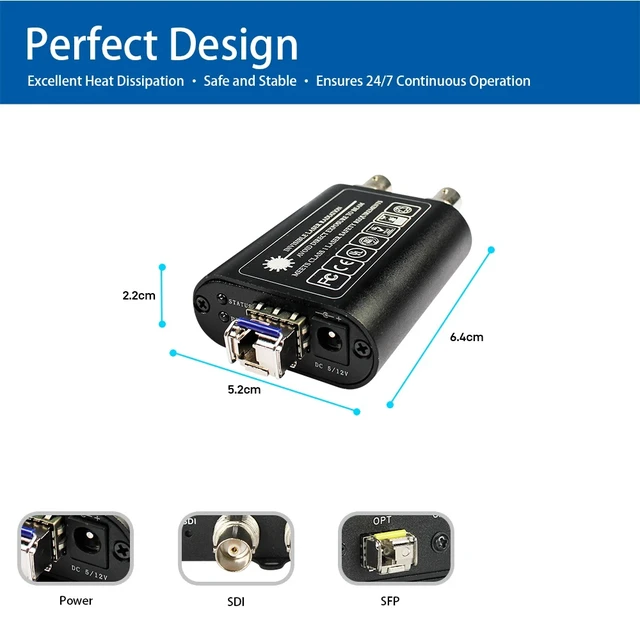 Alt view image 2 of 5 - US Plug,3G-SDI HD SDI 1080p@60Hz Fiber Optic Extender with Loop Out & Reclocking, 1080p@60Hz, 20km Single Fiber LC, Mini SDI Converter