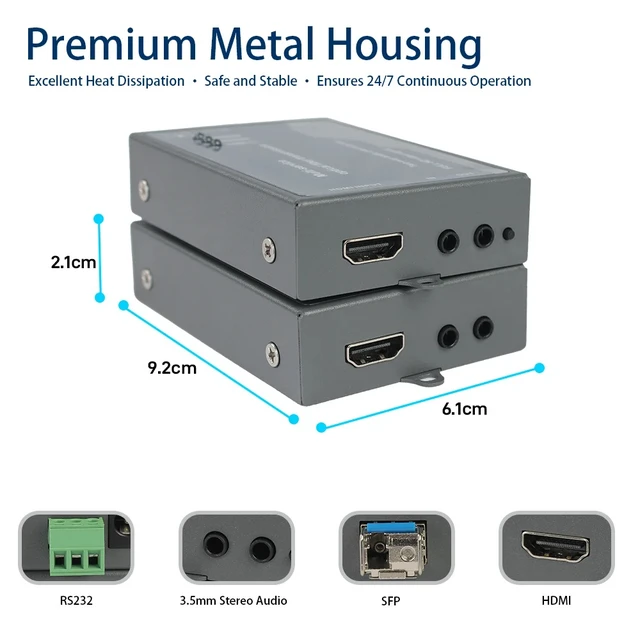 Alt view image 2 of 5 - FC Port US Plug,1920 x 1080@60Hz HDMI Fiber Optic Extender, Full HD Uncompressed Transmit over LC/FC/SC Up to 10KM, Support RS232/HDCP/EDID