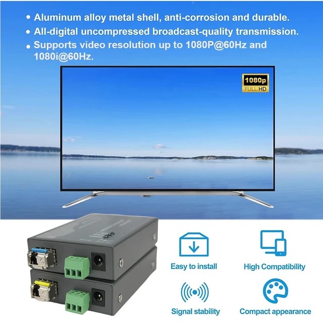Alt view image 5 of 5 - FC Port US Plug,1920 x 1080@60Hz HDMI Fiber Optic Extender, Full HD Uncompressed Transmit over LC/FC/SC Up to 10KM, Support RS232/HDCP/EDID