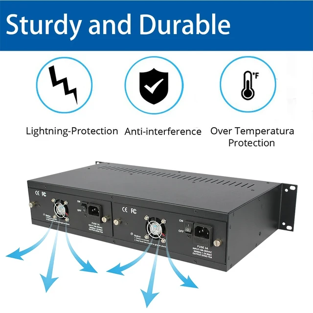 Alt view image 3 of 5 - SC SM Duplex EU Plug,LED Display Fiber Media Converter, 1-Port 100M/1000M Ethernet, 1.25G Fiber, TDM Transmission, Long Distance, Rack Mount
