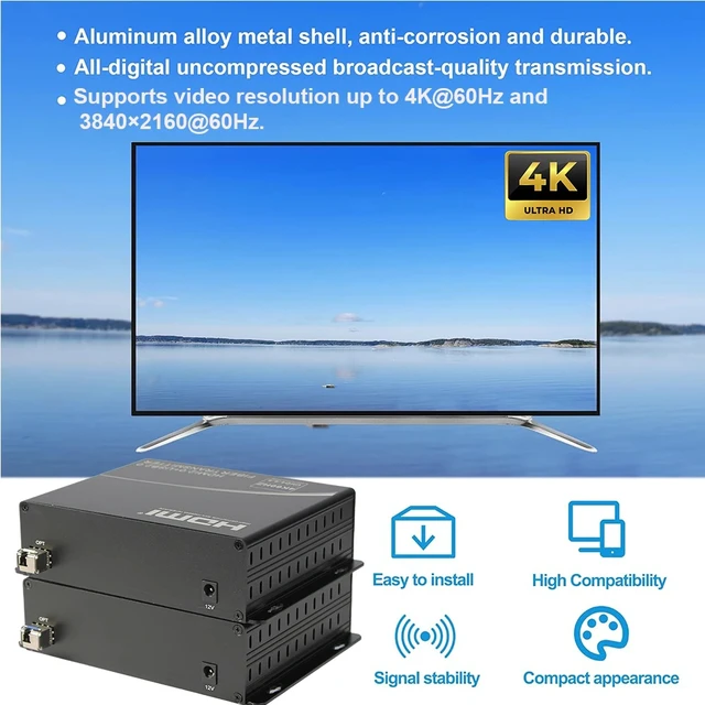 Alt view image 5 of 5 - US Plug,4K@60Hz HDMI 2.0 Fiber Optic Extender, UHD 4:4:4+Loop-Out, 2 Ports USB2.0+3.5mm Stereo Audio+RS232/422/485, 12Gbps, up to 20KM