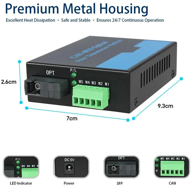 Alt view image 2 of 5 - 2 CH EU PLUG,Industrial CAN Bus Fiber Optic Converter CAN DeviceNet CANOpen Optical Extender Terminal Machine Single Mode FC SC ST 20KM
